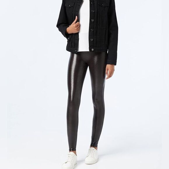 SPANX Women's Faux Leather Croc Leggings, Brown/Black NWT MEDIUM - Picture 1 of 10